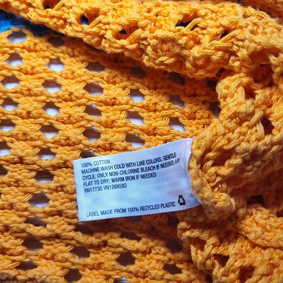 Cotton Sweater Open Weave Knit Sweater Colorful Stripe Top Beachy BOHO - Picture 4 of 6